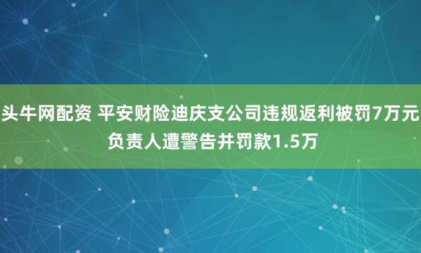 头牛网配资 平安财险迪庆支公司违规返利被罚7万元 负责人遭警告并罚款1.5万
