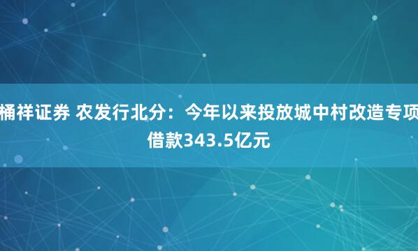 桶祥证券 农发行北分：今年以来投放城中村改造专项借款343.5亿元